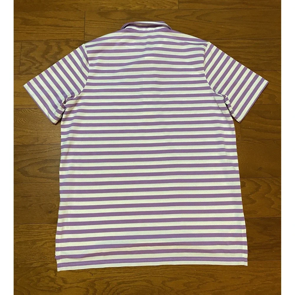 RLX Ralph Lauren Polo Shirt Mens Large Purple Striped Golf Performance Stretch
